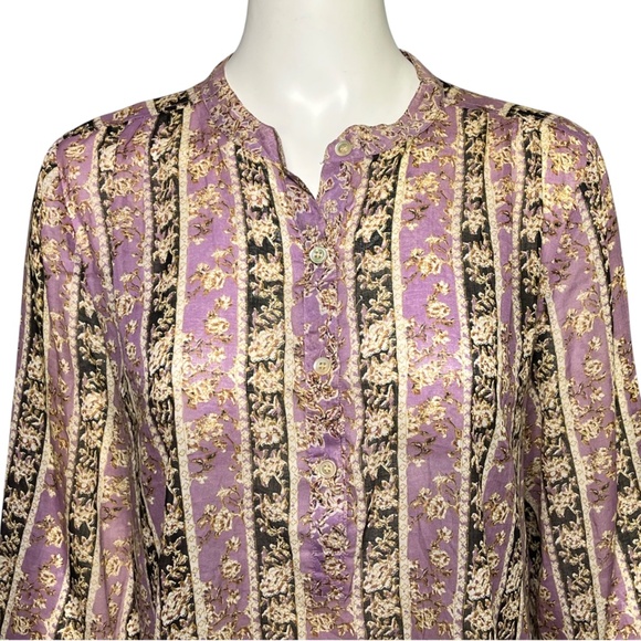 Isabel Marant Etoile Maria Peasant Blouse Lilac Black Stripe Top Size 42 US 10 - Picture 5 of 10